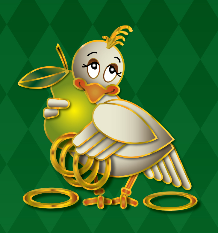 Christmas dove holding five golden rings